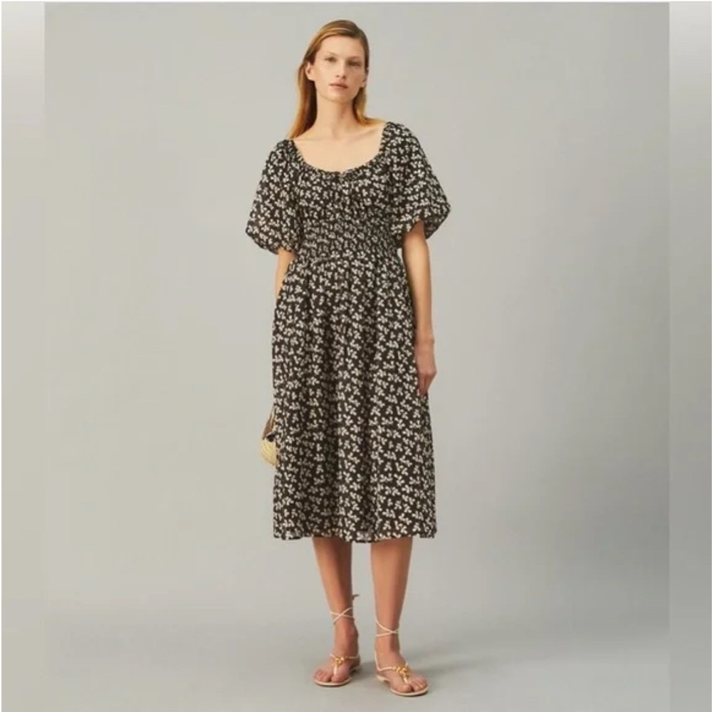 Tory Burch Black and White Floral Midi Dress